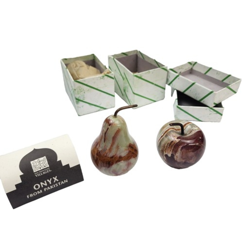 Natural Onyx Fruit Gemstones Mineral Paperweight, from Pakistan - Apple Pear